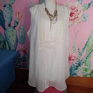 Anthropologie Daniel Rainn | Chiffon Crochet Panel Ivory Boho Tank Top 2X Blouse